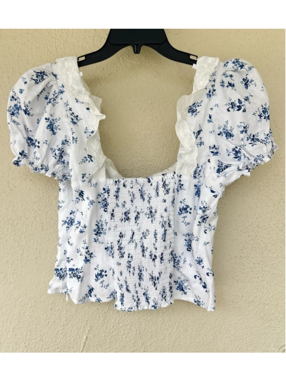 Reformation Alice Floral Puff Sleeve Bow Linen Top Blue Size 12 Coquette Cottage